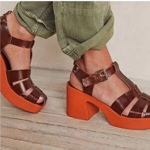 Free People Pacific Platform Fisherman Brown and Orange Sandals